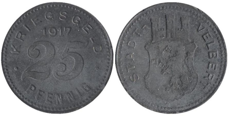 Германия. Фельберт. 25 пфеннигов 1917 год. Нотгельд. 