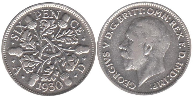  Великобритания. 6 пенсов 1930 год. 