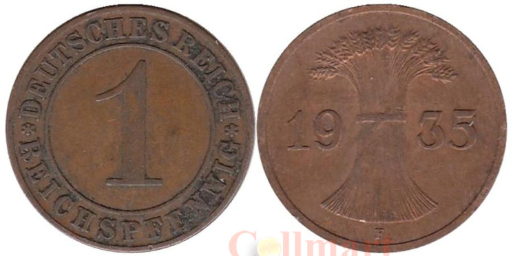  Веймарская республика. 1 рейхспфенниг 1935 год. (F) 