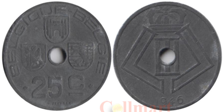  Бельгия. 25 сантимов 1946 год. BELGIQUE - BELGIE 
