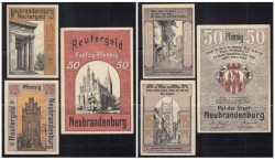 Набор банкнот. Германия. Нойбранденбург 10, 25, 50 пфеннигов 1922 год. Нотгельды, 3 штуки. (XF)