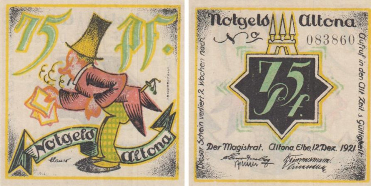  Бона. Германия. Альтона 75 пфеннигов 1921 год. (вариант 2) Нотгельд. (XF) 