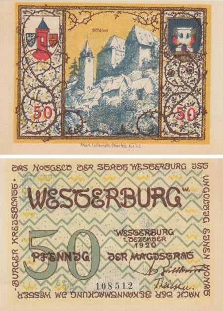  Бона. Германия. Вестербург 50 пфеннигов 1920 год. Замок. Нотгельд. (XF) 