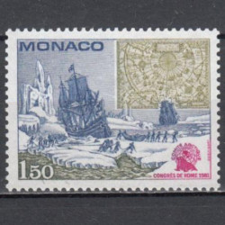 Марка. Монако 1981 год. Корабль. Первый международный конгресс Арктического комитета в Риме.