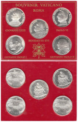 Ватикан. Набор жетонов 2005 год. Римские Папы ХХ века. (5 штук в буклете)