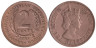  Восточные Карибы. 2 цента 1955 год. Королева Елизавета II. 