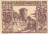  Бона. Германия. Падерборн 25 пфеннигов 1921 год. Старинный фахверковый дом и круглая башня. Нотгельд коричневый. (XF) 