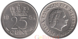 Нидерланды. 25 центов 1954 год. Королева Юлиана.