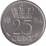  Нидерланды. 25 центов 1954 год. Королева Юлиана. 