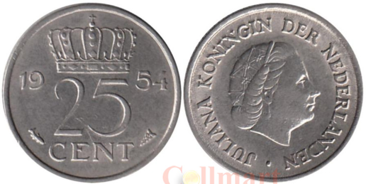  Нидерланды. 25 центов 1954 год. 