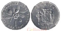 Ямайка. 1 цент 1991 год. Фрукт аки.