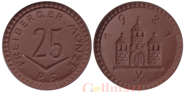  Германия. Фрайберг. 25 пфеннигов 1921 год. Герб. (нотгельд, керамика) 