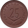  Германия. Фрайберг. 25 пфеннигов 1921 год. Герб. (нотгельд, керамика) 