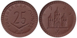 Германия. Фрайберг. 25 пфеннигов 1921 год. Нотгельд, керамика.