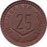  Германия. Фрайберг. 25 пфеннигов 1921 год. Нотгельд, керамика. 