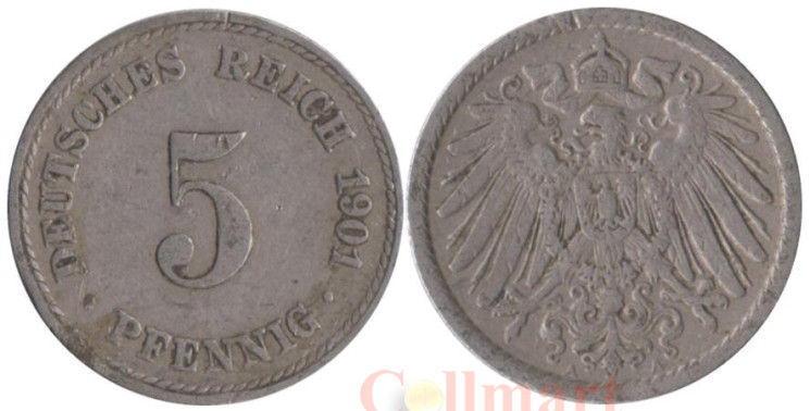  Германская империя. 5 пфеннигов 1901 год. (A) 