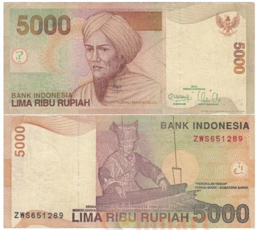  Бона. Индонезия 5000 рупий 2013 год. Туанку Имам Бонджол. (VF) 