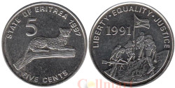 Эритрея. 5 центов 1997 год. Леопард.