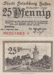 Бона. Германия. Фридберг 25 пфеннигов 1920 год. Нотгельд. (XF)