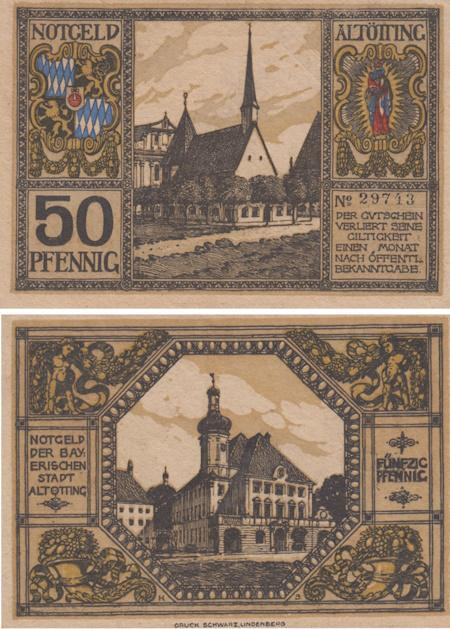  Бона. Германия. Альтэттинг 50 пфеннигов без года. Нотгельд. (XF) 