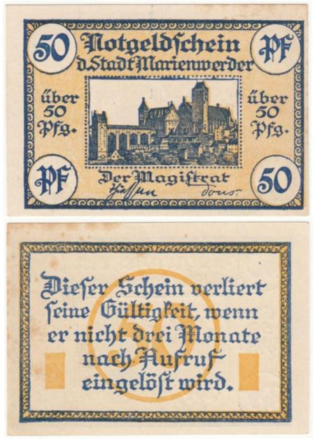  Бона. Германия. Мариенвердер (Западная Пруссия) 50 пфеннигов без года выпуска. Нотгельд. (VF)  