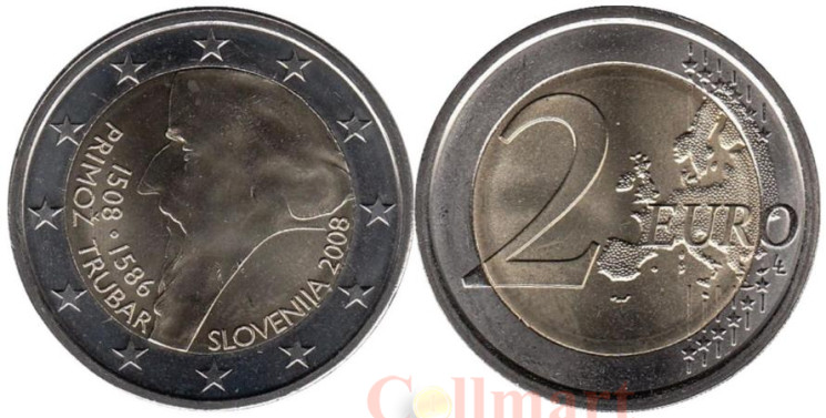  Словения. 2 евро 2008 год. 500 лет со дня рождения Приможа Трубара. 