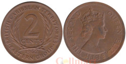 Восточные Карибы. 2 цента 1962 год. Королева Елизавета II.