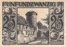 Бона. Германия. Падерборн 25 пфеннигов 1921 год. Старинный фахверковый дом и круглая башня. Нотгельд черный. (XF) 