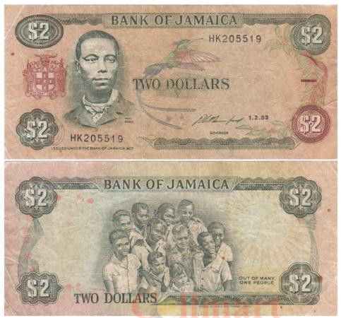  Бона. Ямайка 2 доллара 1993 год. Пол Богл. (VG-F) 