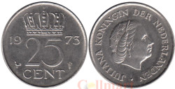 Нидерланды. 25 центов 1973 год. Королева Юлиана.