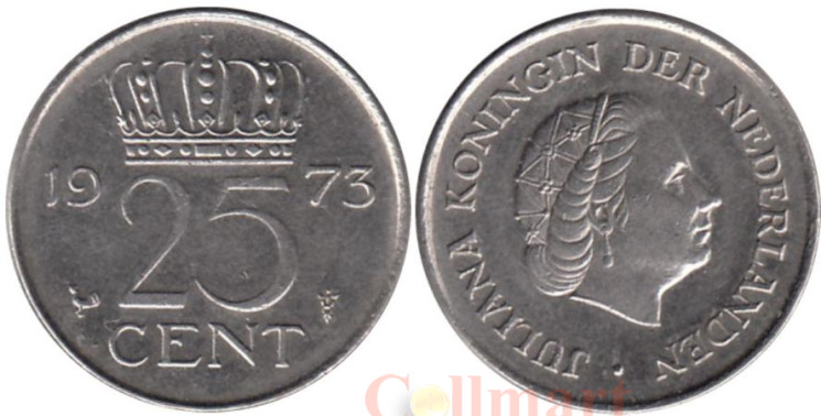  Нидерланды. 25 центов 1973 год. 