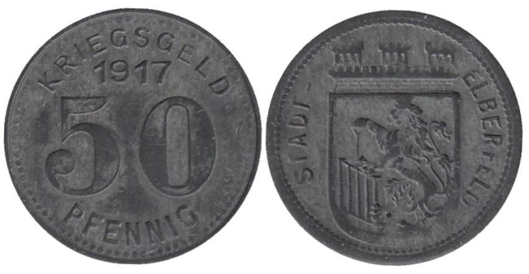  Германия. Эльберфельд. 50 пфеннигов 1917 год. Нотгельд. 