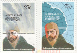 Набор марок. Австралийская антарктическая территория (ААТ). Сэр Дуглас Моусон (1882-1958) в Антарктике. 2 марки.
