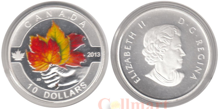  Канада. 10 долларов 2013 год. Кленовые листья. 