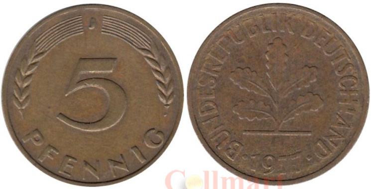  ФРГ. 5 пфеннигов 1977 год. (J) 