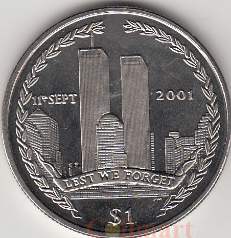  Британские Виргинские острова. 1 доллар 2002 год. Трагедия 11 сентября 2001 года. 