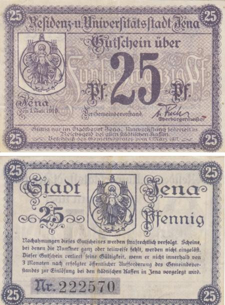  Бона. Германия. Йена 25 пфеннигов 1919 год. Нотгельд. (VF) 