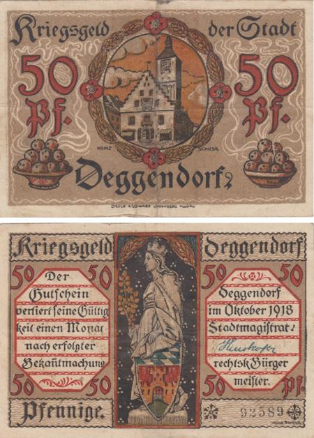  Бона. Германия. Деггендорф 50 пфеннигов 1918 год. Нотгельд. (VF) 