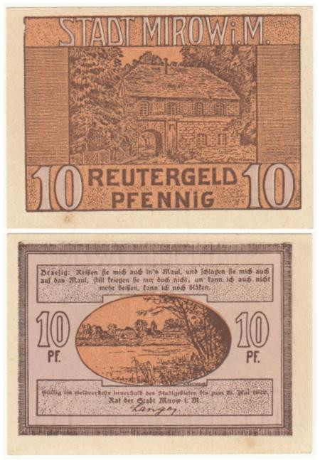  Бона. Германия. Миров 10 пфеннигов 1922 год. Нотгельд. (VF) 