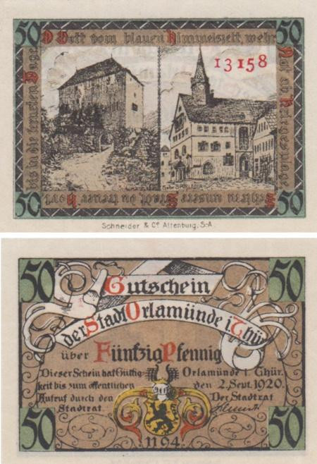  Бона. Германия. Орламюнде 50 пфеннигов 1920 год. Нотгельд. (XF) 