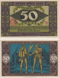 Бона. Германия. Кёльн 50 пфеннигов 1922 год (серия D). Нотгельд. (XF)