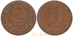 Восточные Карибы. 2 цента 1964 год. Королева Елизавета II.