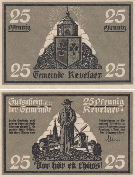  Бона. Германия. Кевелар 25 пфеннигов 1921 год. Нотгельд. (XF) 