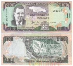 Бона. Ямайка 100 долларов 2005 год. Сэр Дональд Сангстер. (VF)