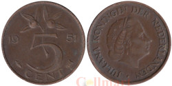 Нидерланды. 5 центов 1951 год. Королева Юлиана.