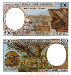 Бона. Центральная Африка, Экваториальная Гвинея (литера N) 500 франков 2000 год. Погонщик быков. (Пресс)