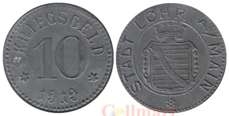  Германия. Лор-на-Майне. 10 пфеннигов 1919 год. Нотгельд. 