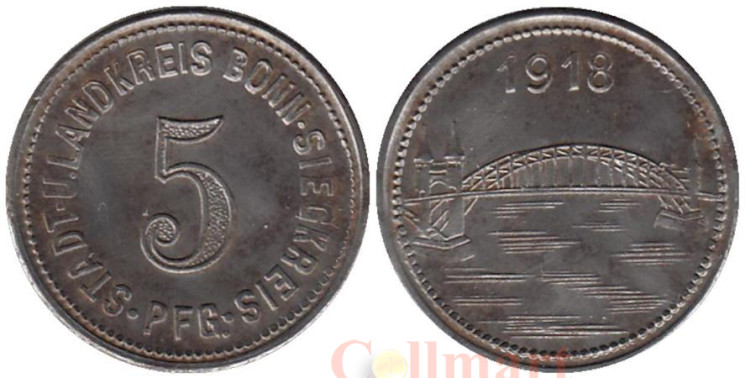  Германия. Бонн. 5 пфеннигов 1918 год. Мост. Нотгельд. 