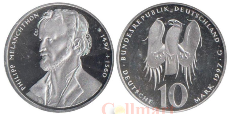  Германия (ФРГ). 10 марок 1997 год. 500 лет со дня рождения Филиппа Меланхтона. (G) 