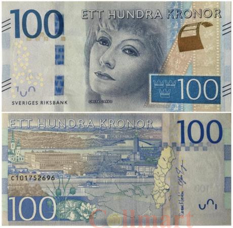  Бона. Швеция 100 крон 2016 год. Грета Гарбо. (Пресс) 